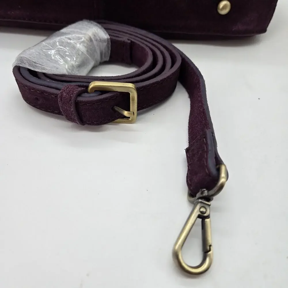 Purple Burgundy Leather Suede Shoulder Bag 11x6x4